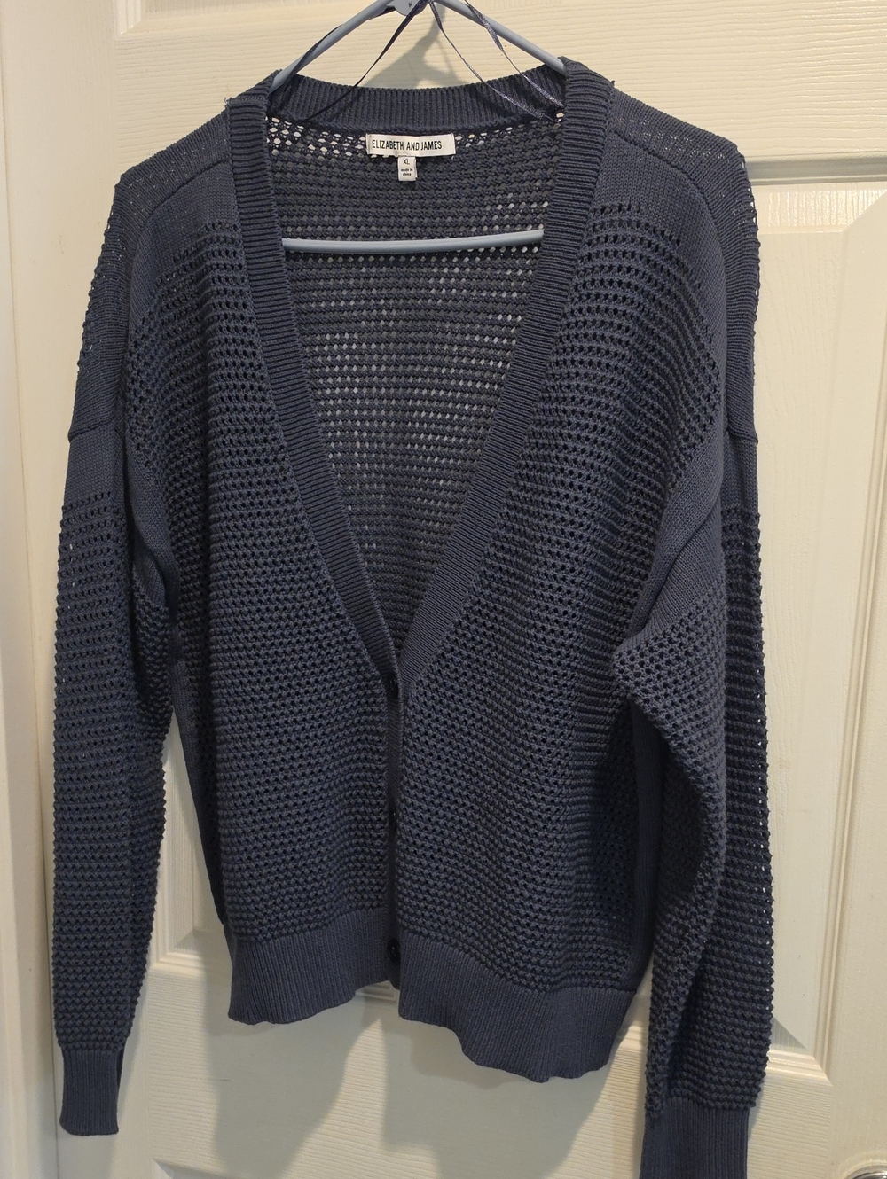 Elizabeth and James Navy Open-Weave V-Neck Cardigan